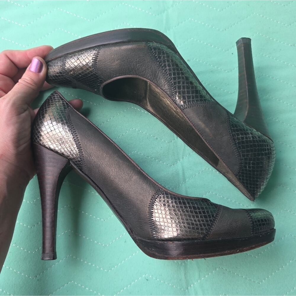 Stuart Weitzman black patchwork leather pumps hee… - image 11